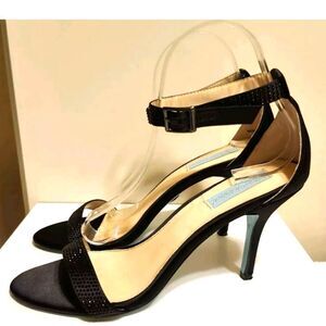 Betsey Johnson "Shilo" Black Rhinestone/Silk Strappy Sandals Sz.9 MSRP $109